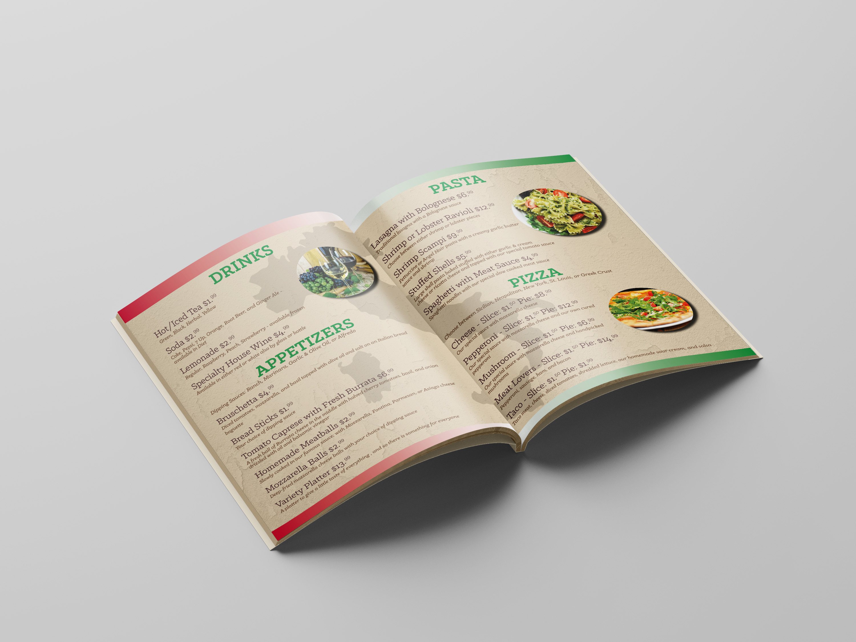 Pasta Amore Menu Mockup