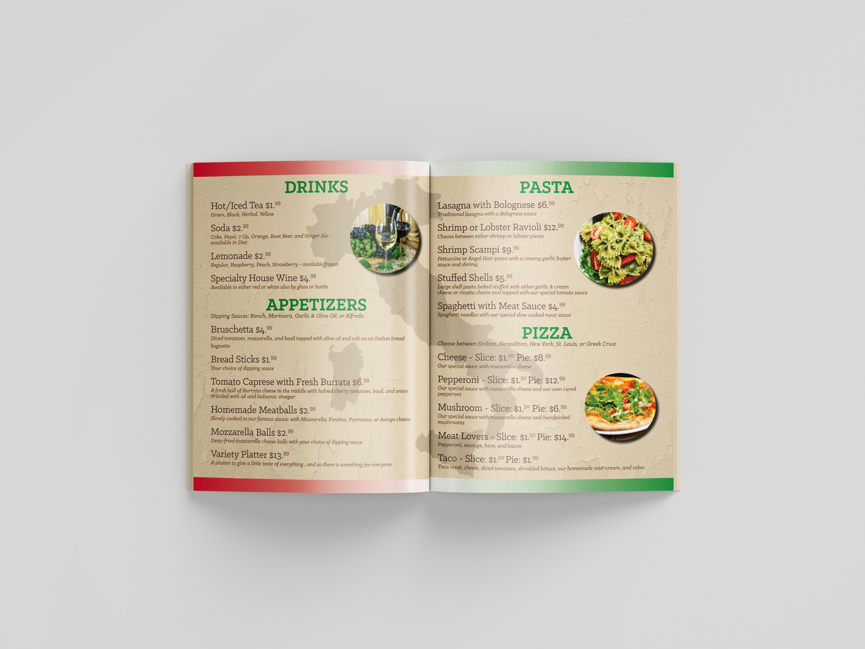 Pasta Amore Menu Mockup