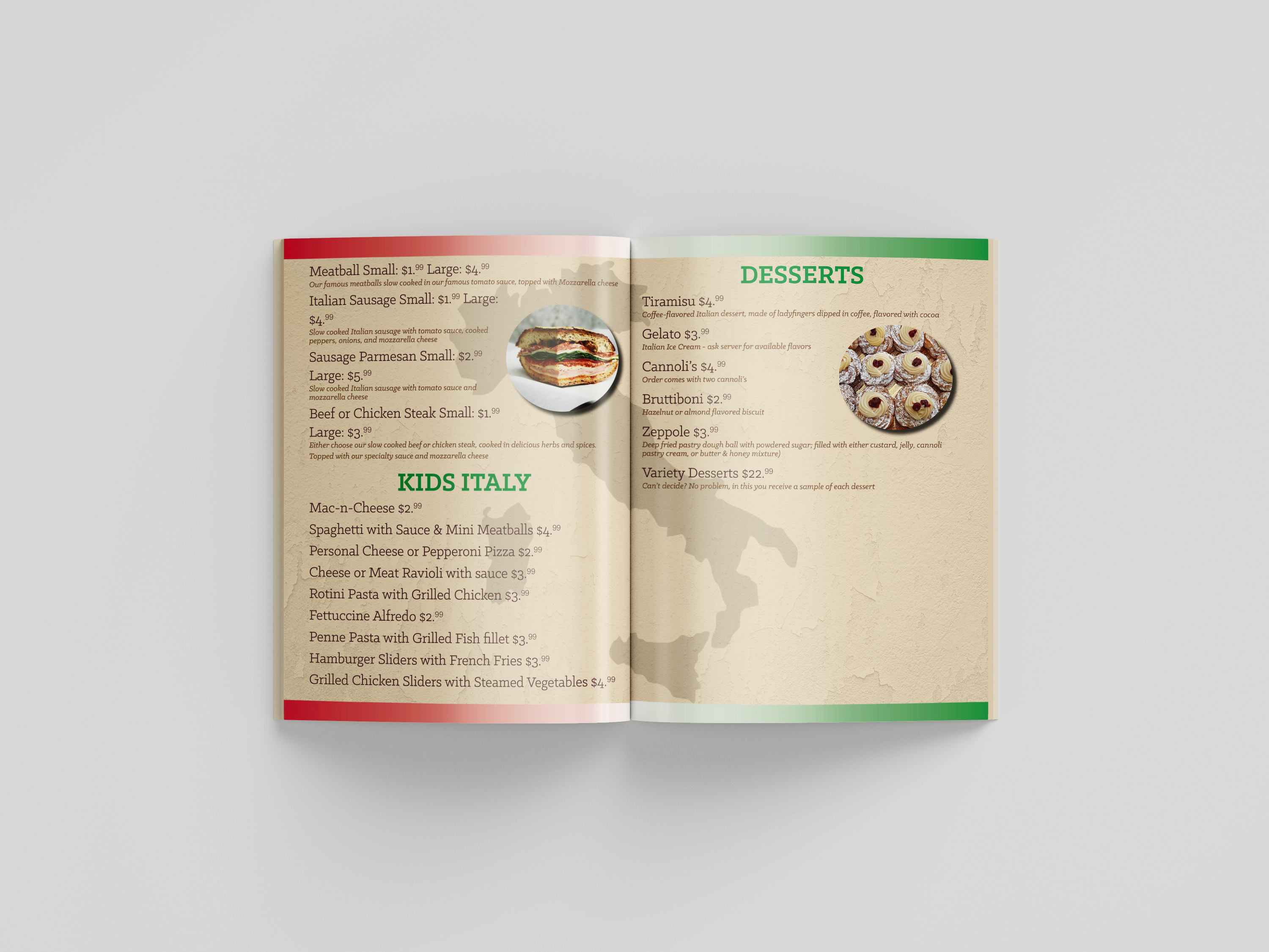 Pasta Amore Menu Mockup